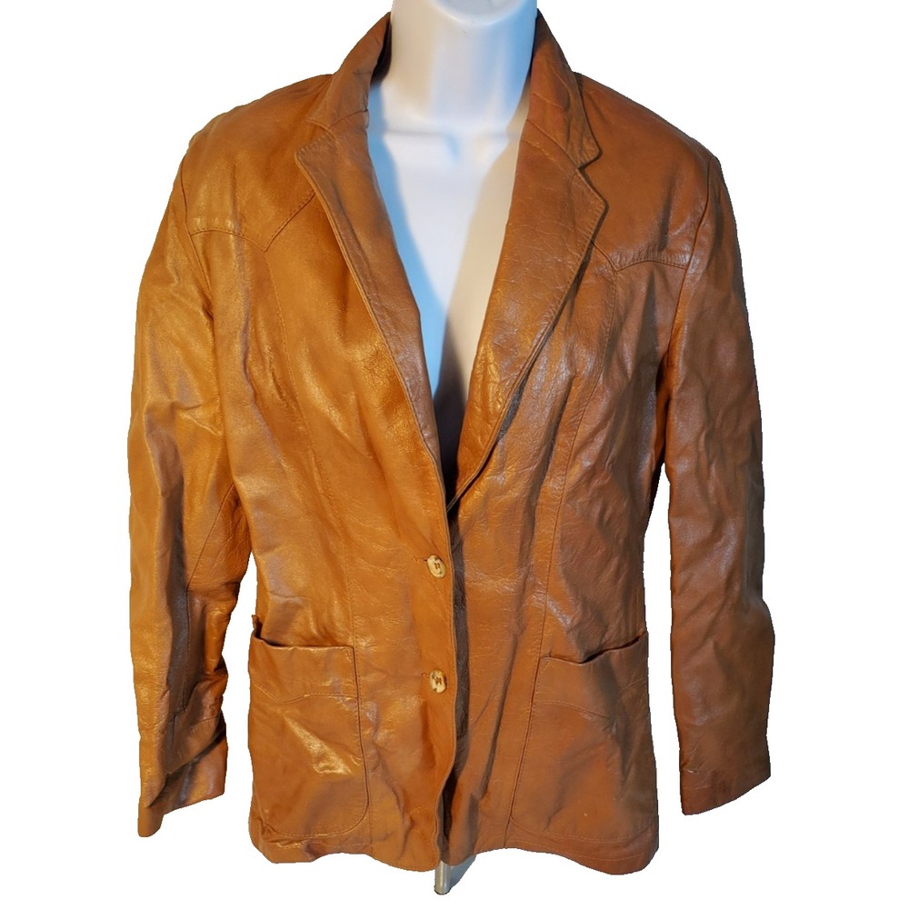 Vintage Sheplers‎  Brown Leather Jacket Women's Sz. 10 Two Buttons
